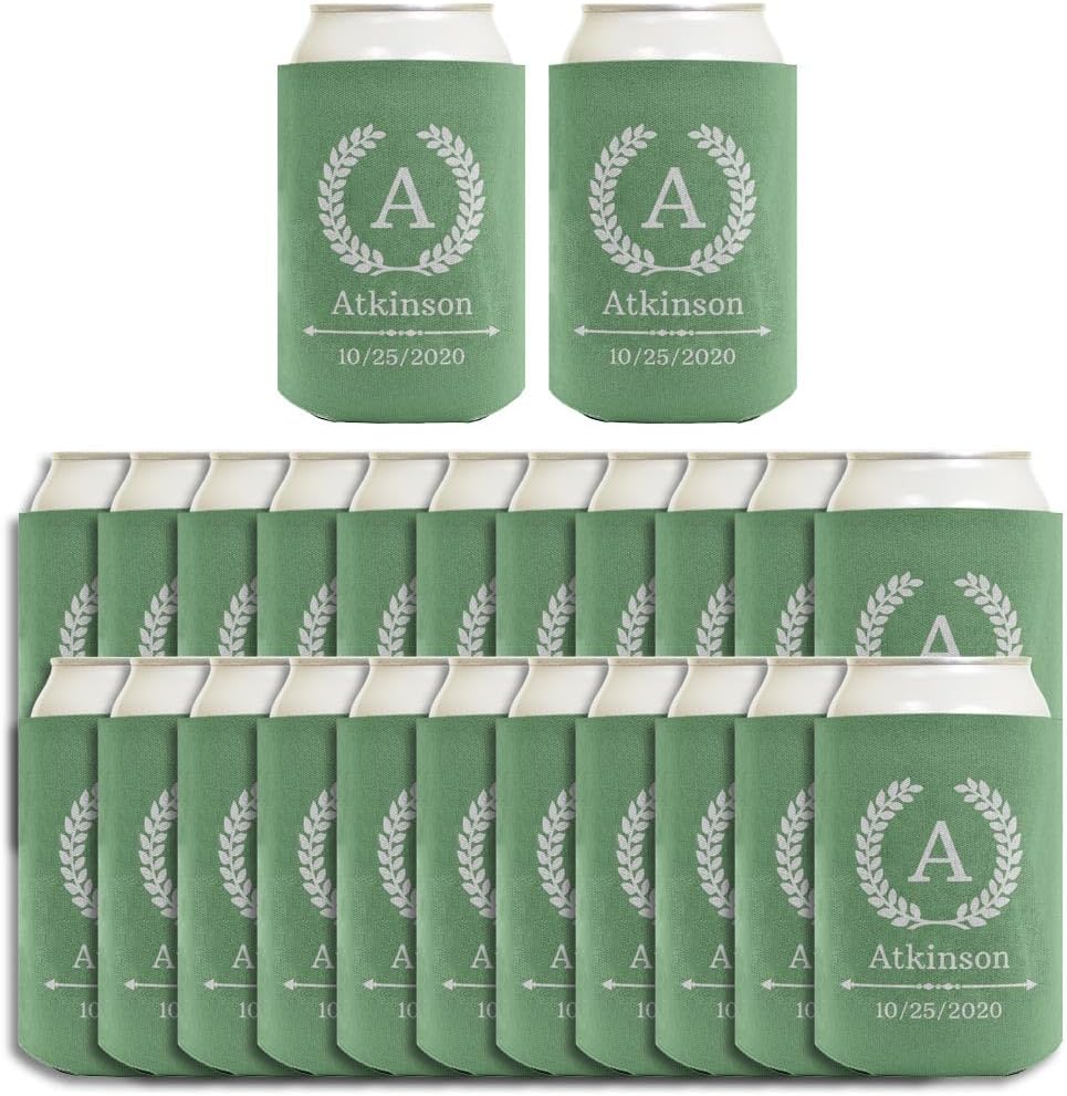 Wedding Guest Favors Personalized Custom Initial Wreath Family Name & Date 24-Pack Personalized Can Drink Thermocoolers Party Pack Sage
