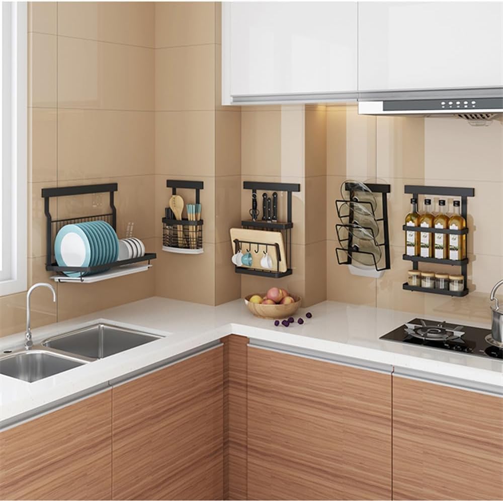 TentHome Égouttoir Vaisselle INOX Murale Pliable avec Bac d'égouttement Noir, Seche Vaisselle, Rangement Assiette Bol Sechoir Porte Support Ustensiles Cuisine Accessoires Mural en Acier Inoxydable