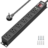 CRST 6 Outlet Heavy Duty Power Strip with Switch, 15A/1875W Metal Mountable Power Strip Surge Protector 2100Joules, 10 FT Wide Spaced Power Bar