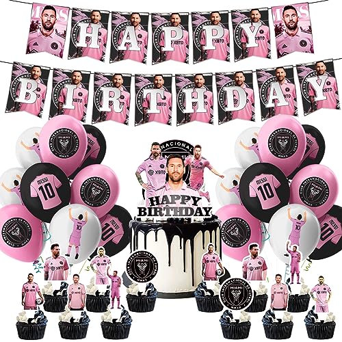 Soccer Star Birthday Party Decoration Include Happy Birthday Banner Cake Topper Latex Balloons for Soccer Theme Fans Kids Party Supplies