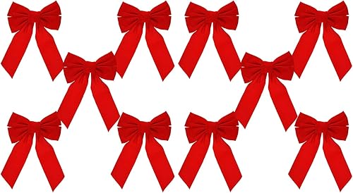 Miniatura 4 de Celebrate A Holiday Juego de 10 lazos de corona de Navidad de terciopelo rojo, dimensiones de 9 pulgadas de ancho x 13 pulgadas de largo, ideal para