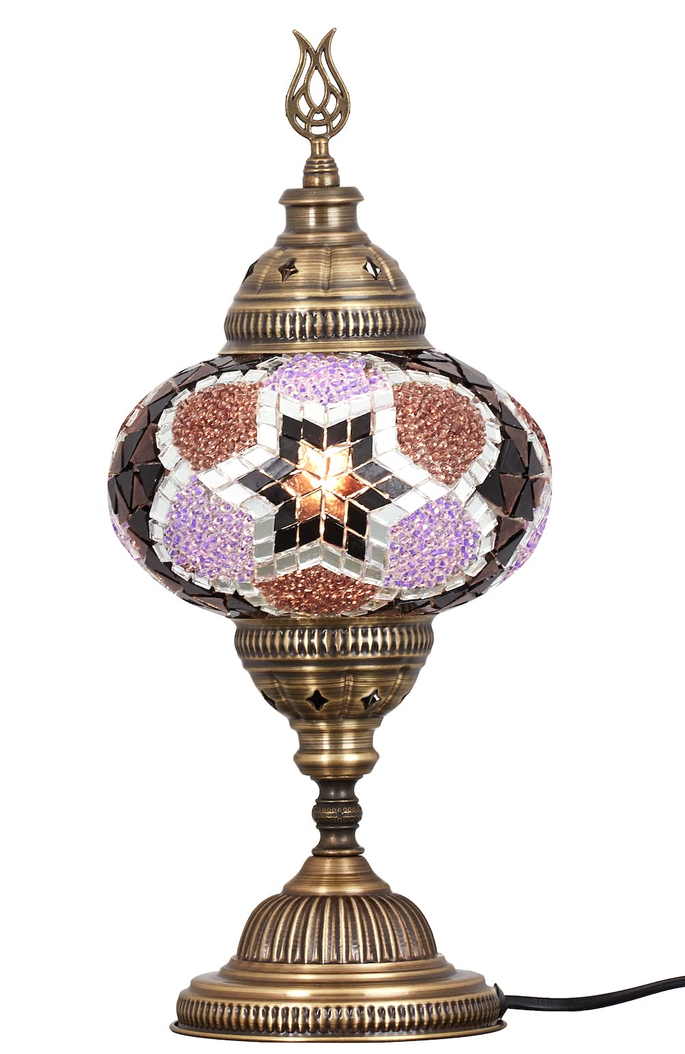 Lampada turca autentica DEMMEX, realizzata in Turchia, lampada da comodino da tavolo in mosaico marocchino turco, realizzata al 100% a mano, corpo in metallo color antico e base martellata, Multi-blu
