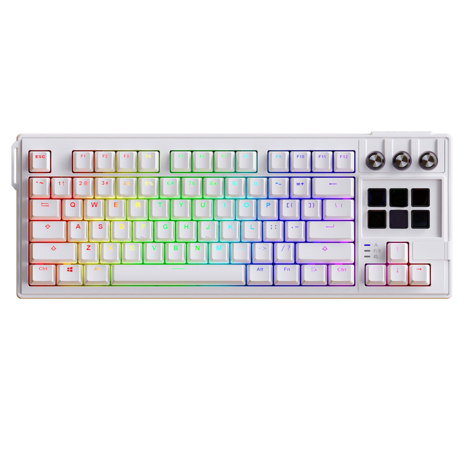 Cuifati Przewodowa Klawiatura Mechaniczna USB, 78 Klawiszy 6 Programowalnych Klawiszy LCD Czerwony Przełącznik Podświetlany RGB Funkcja Hot Swap, z 3 Przyciskami Przełączającymi 2 (WHITE)
