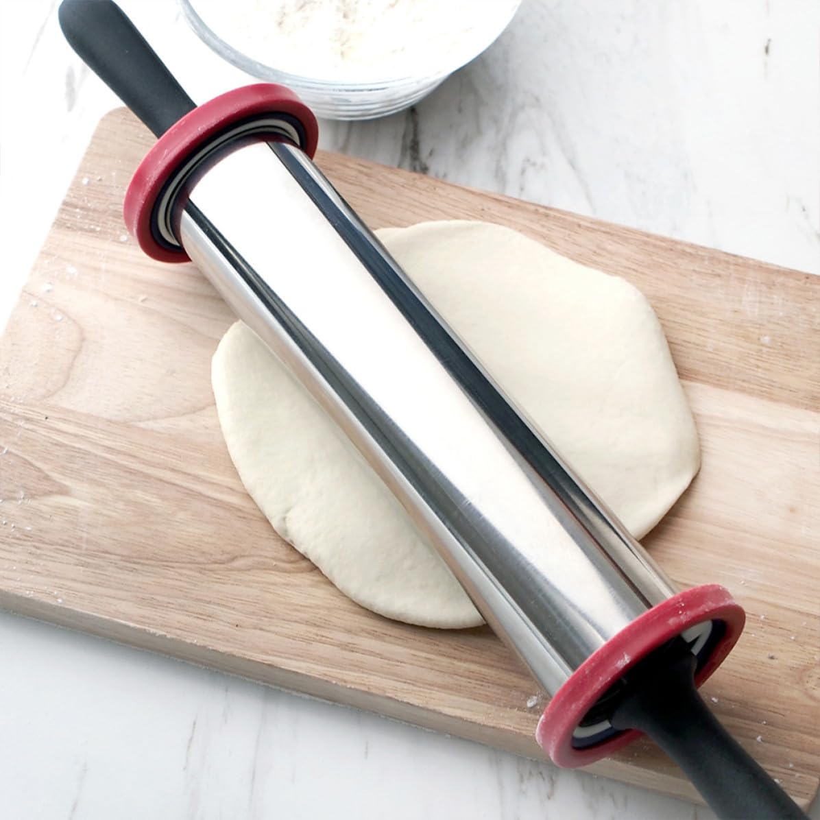HEALLILY Rodillo Ajustables de Anillos con Acero Inoxidable Pulgadas de 11 de Grosor Antiadherente, Adecuado para Amasar Masa y Fondant Cocina