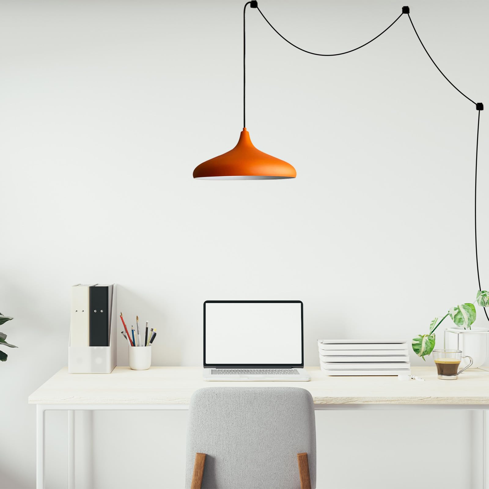 bamyum Lampadario a Sospensione con Spina, Lampadario Cucina 35 cm, Lampada da Soffitto con 450 cm Cavo, Lampadario a Sospensione, Lampada per Isola da Cucina in Metallo, Lampadario Arancione
