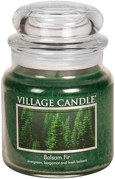 Village Candle Balsam Fir Medium Glass Apothecary Jar Scented Candle, 16 oz, Green