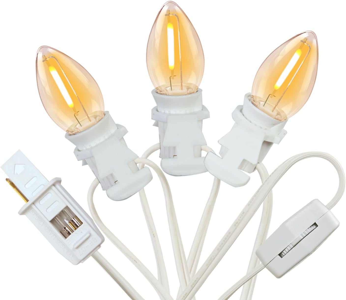 3 Base C7 String Bulbs Christmas Village Light Accessory Cord with 3 LED Light Bulb Universal Clip White Cord with On/Off Spare Fuse Switch Plugs for Decorations Christmas Village House
