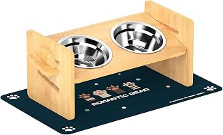 Upgrated Elevated Dog Bowls Adjustable Raised Dog Bowl Stand Feeder for Large Medium Small Size Dogs Cats Highly Absorbent Spill Proof Mat 2 Stainless Steel Pet Puppy Food Water Bowls (Small Size)