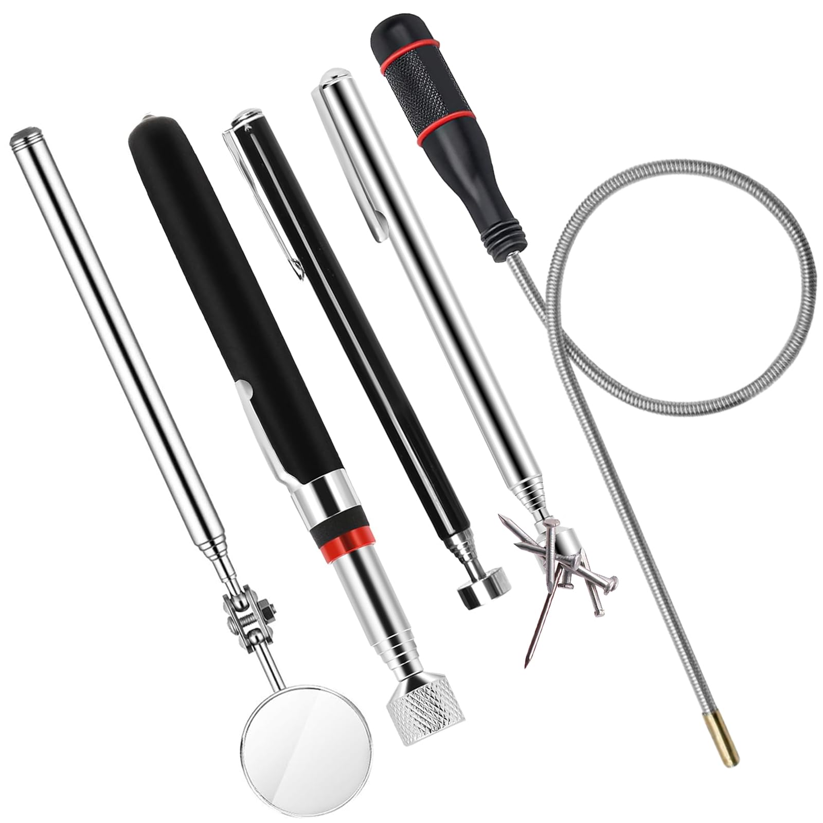 Jsuoeo Back 5 Pcs Magnetic Pickup Tool, Handheld Telescopic Magnet Stick With Non-Slip Handle Extendable Pick Tools Flexible Magnetic Retrieval Collector For Picking Up Small Parts Metal Objects
