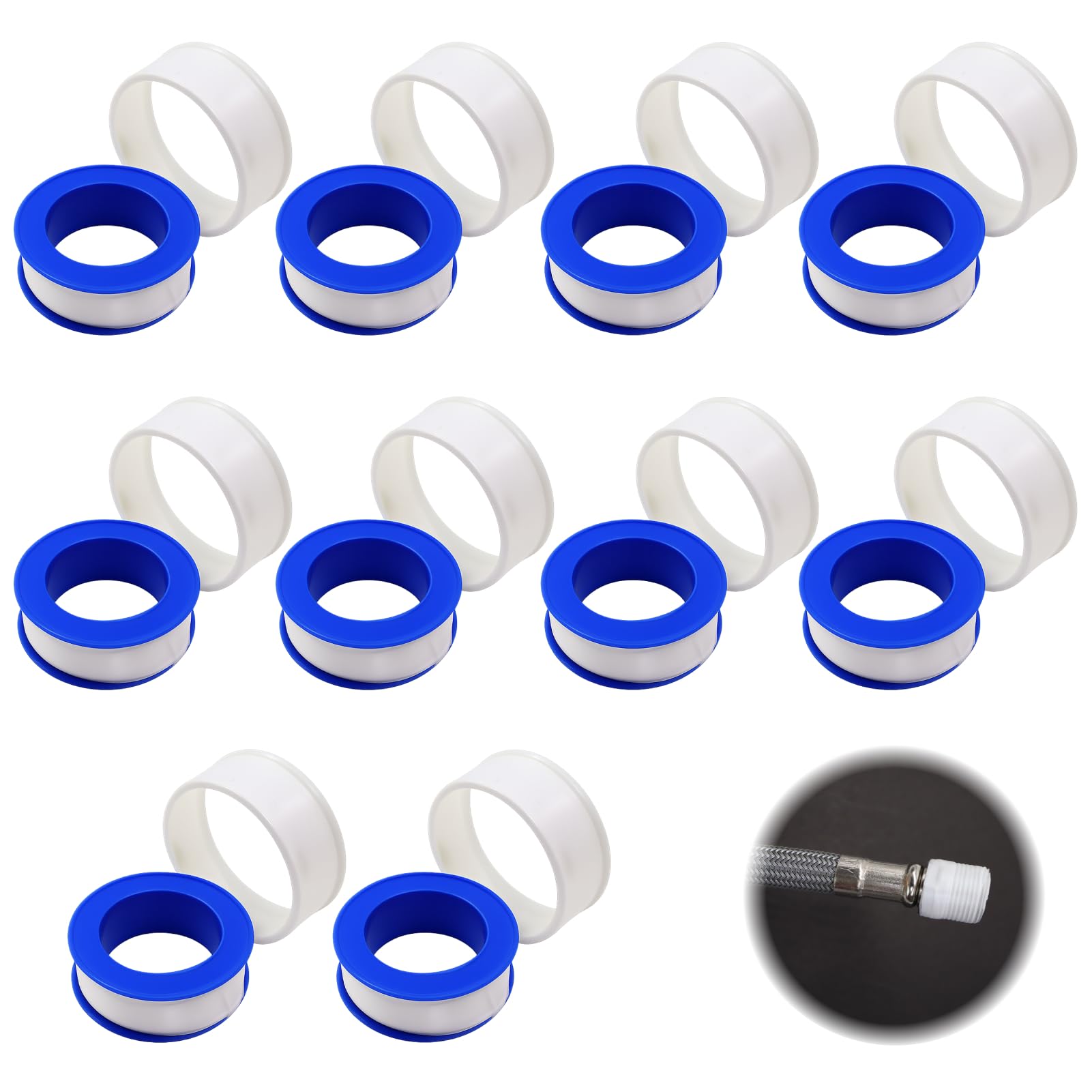 kwinfei 10 Rollos Cinta de Sellado de Teflón, Fontanería de PTFE, Teflon Hilo Resistente al Agua, Cinta Selladora Impermeable para Tuberías, Grifos y Roscas, para Fontanería Doméstica e Industrial