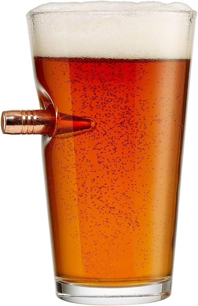 BenShot Pint Glass with Real 0.50BMG Bullet - 16oz | Made in the USA