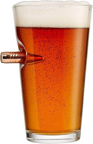 BenShot Pint Glass with Real 0.50BMG Bullet - 16oz | Made in the USA