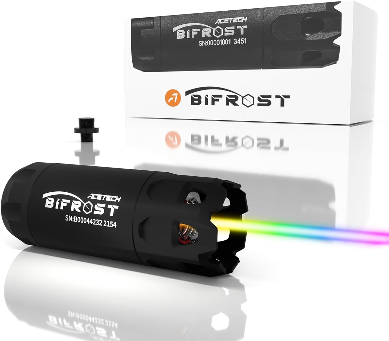 ACETECH Airsoft Pistol/Riffle RGB Tracer Unit Bifrost 14mm CCW Negative Thread with M14- to M11+ Adaptor Green/Gel BB LED Rainbow Lighting Effect