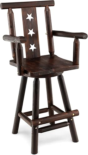 COSTWAY Taburete de bar, silla de bar de madera maciza de abeto de 29 pulgadas con reposapiés, respaldo decorativo de estrella, reposabrazos ancho, COSTWAY Taburete de bar, silla de bar de madera maciza de abeto de 29 pulgadas con reposapiés, respaldo decorativo de estrella, reposabrazos ancho,