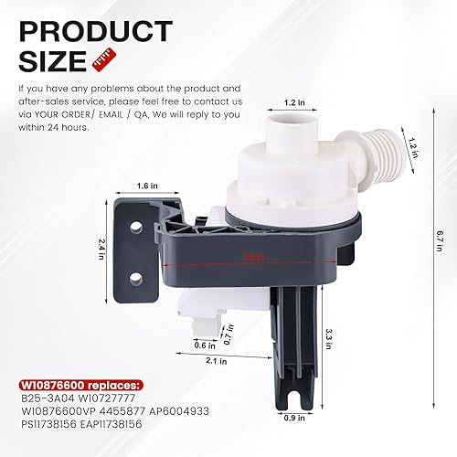 Miniatura 4 de Bomba de drenaje de lavadora W10876600 B25-3A04 reemplazo para 4455877 AP6004933 PS11738156 EAP11738156 W10727777 W10876600VP compatible con
