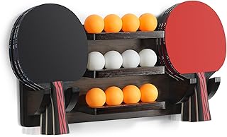 ikkle Ping Pong Paddle Holder Wall Mounted Table Tennis Racket Display for 6 Paddles and 12 Balls Storage, Ping Pong Accessories Organizer in Game Room, Man Cave, Bar Room, Garage, Office, Home