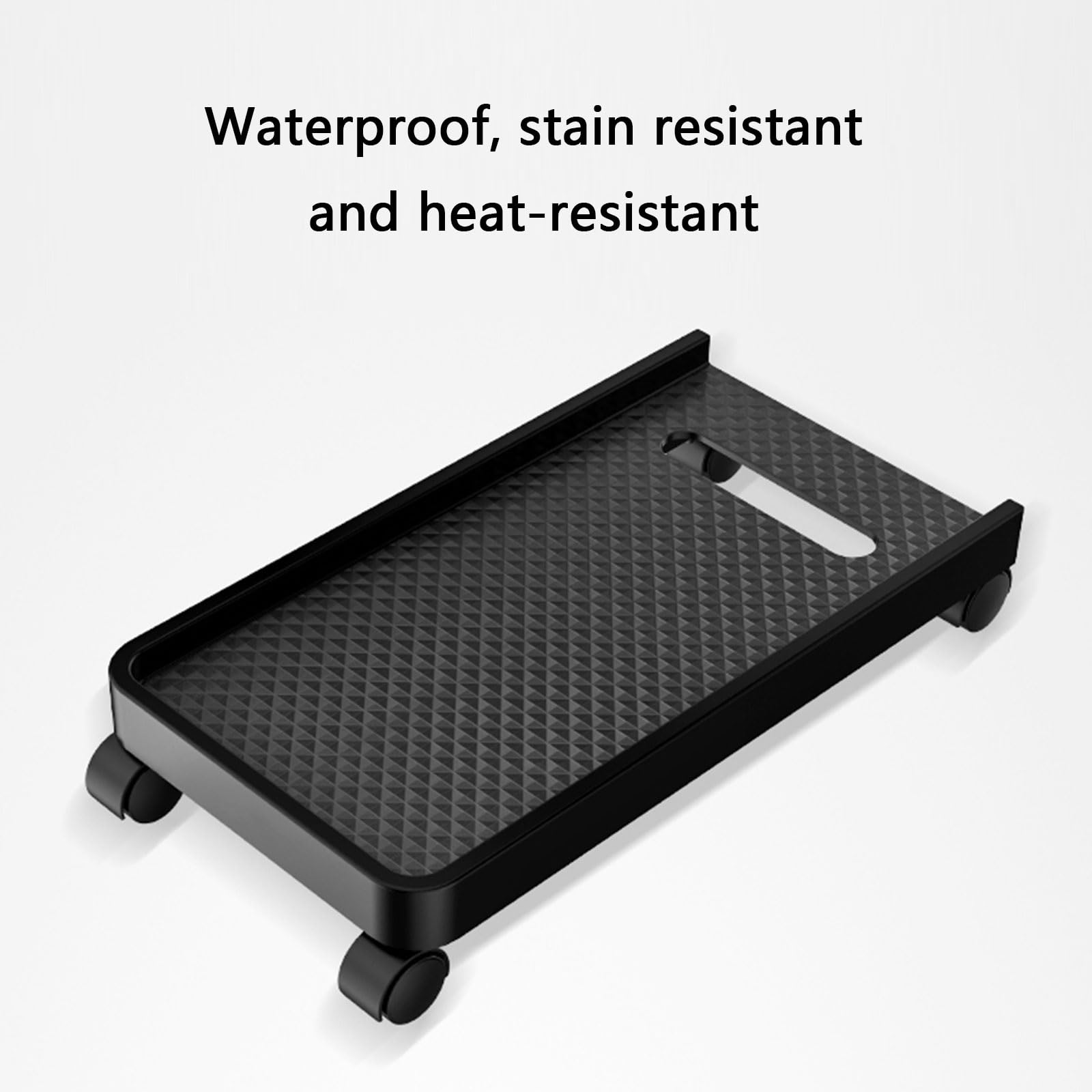 Soporte universal para CPU con dos ruedas bloqueables y base elevada para evitar salpicaduras de agua