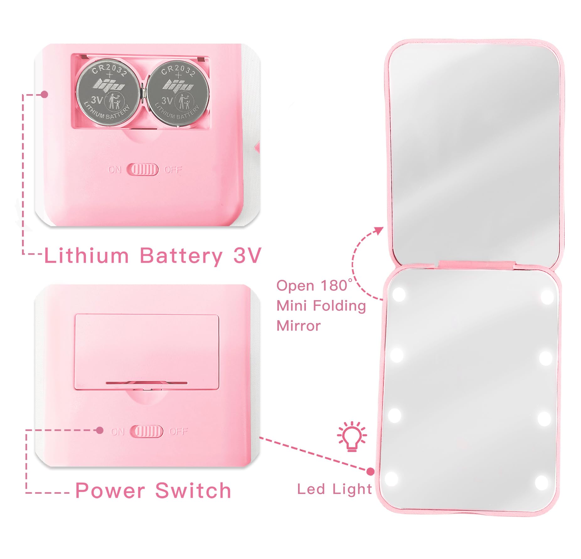 Preppy Birthday Gifts for 6 7 8 9 10 11 12 13 Year Old Girls, Cute Pearl Initial Compact Mirror with Lights Pink Small LED Pocket Makeup Mirror Teen Girls Trendy Stuff Travel Essentials (E)
