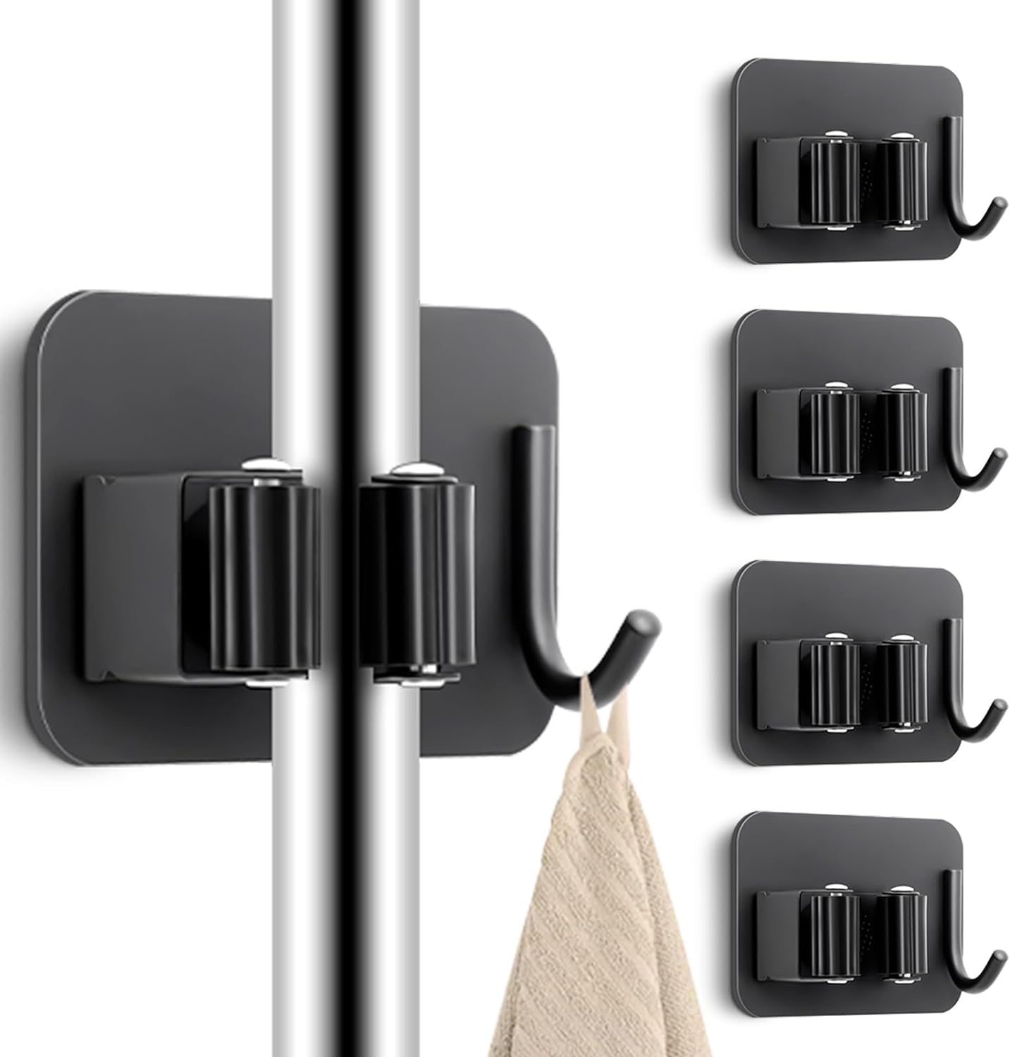 KBS Mop Holder Broom Holder Toilet Jet Spray Holder with 1 Hook Heavy Duty Metal Wall Mounted Without Drilling Self Adhesive Tool Organizer for Home Kithen Bathroom Garden Garage(Black) Pack of -2 (B0D4LMGPJ1) Amazon Price History, Amazon Price Tracker