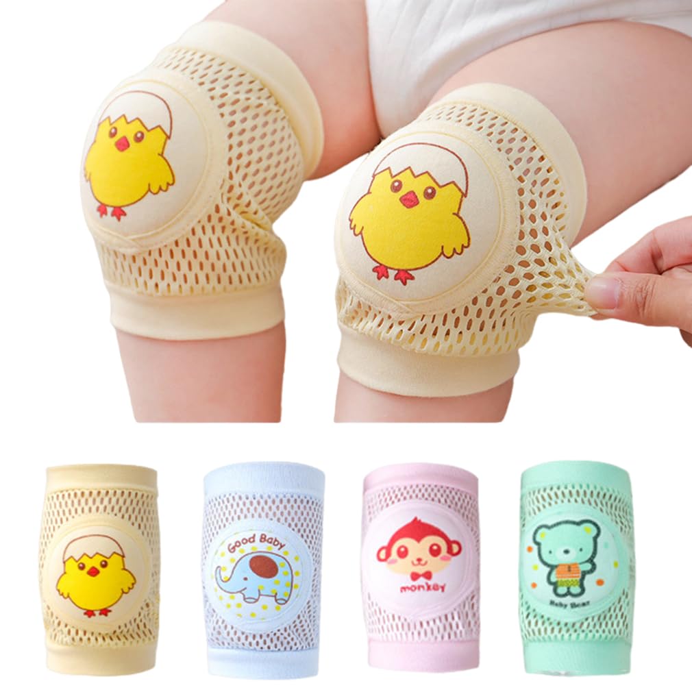 Goodern 4 Pairs Baby Knee Pads for Crawling,Breathable Summer Baby Crawling Knee Pads,Anti Slip Adjustable Knee Pads,High Elastic Soft Baby Knee Protectors Leg Warmers for Baby Toddler Girls Boys