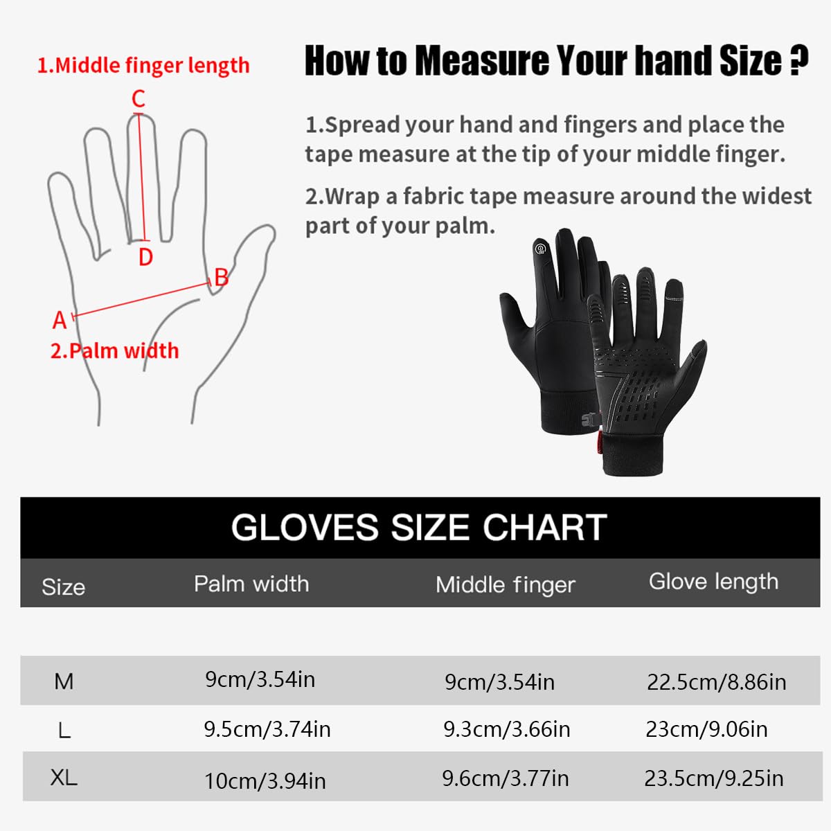 Gants d'hiver écran tactile chauds imperméables antidérapants pour hommes femmes vélo randonnée ski escalade
