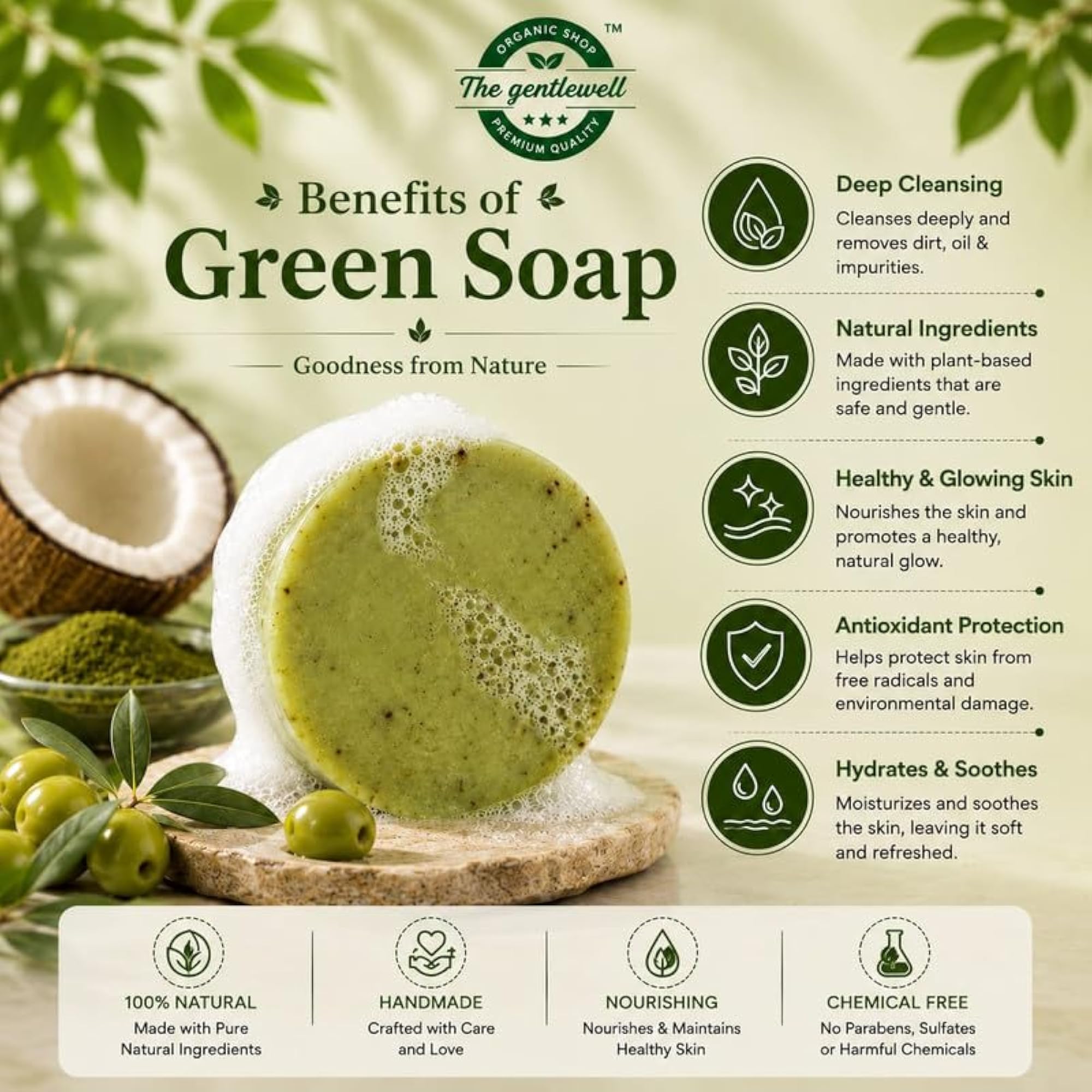 Moringa Handmade Bath Soap, Natural Antibacterial