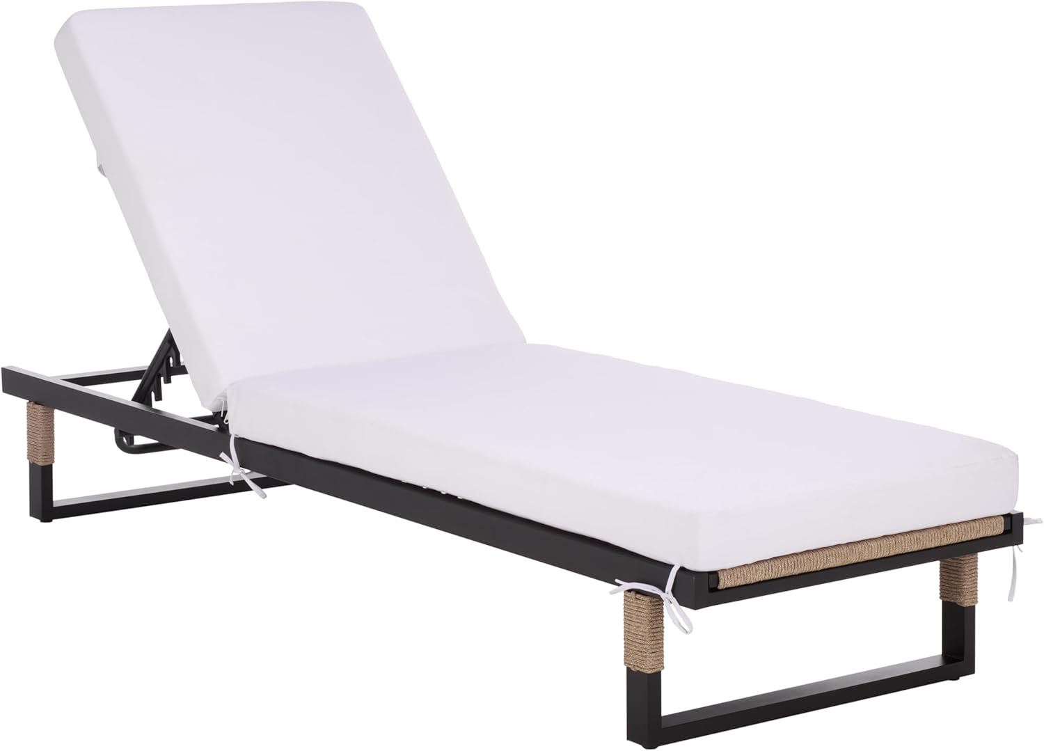 SAFAVIEH Outdoor Patio Furniture Collection – Arman Black & White Lounger with Cushion, Adjustable Outdoor Reclining Chaise (PAT7558B)