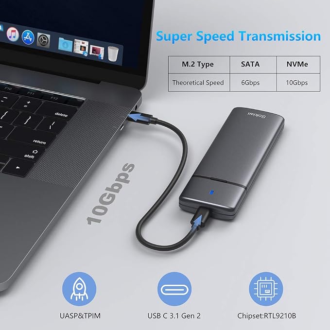 Sokiwi Caja Externa M.2 NVMe SATA USB 3.2 10Gbps miniatura 2