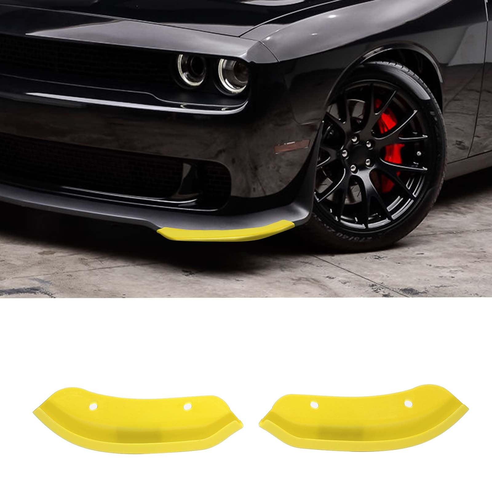 for Challenger Front Bumper Lip Splitter Protector Cover Trim for 2015-2023 Dodge Challenger SRT Hellcat Yellow Exterior Accessories 2pcs