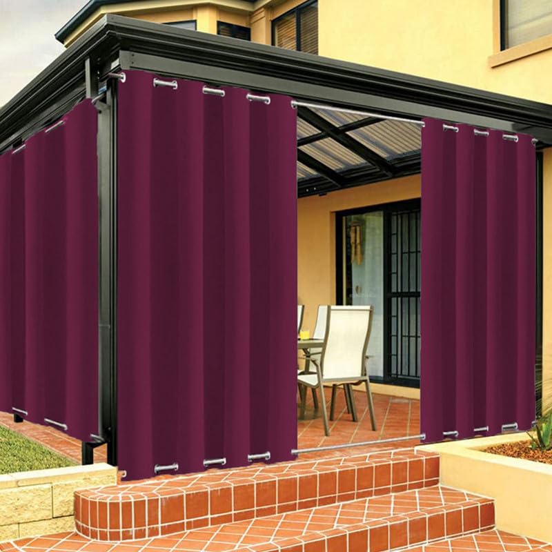 FicaRico Outdoor Waterproof Gazebo Curtains for Patio, Windproof With Grommets On Top and Bottom, Sun Blocking for Pergola, Backyard | 1 Panel, W104 xH96, Burgundy