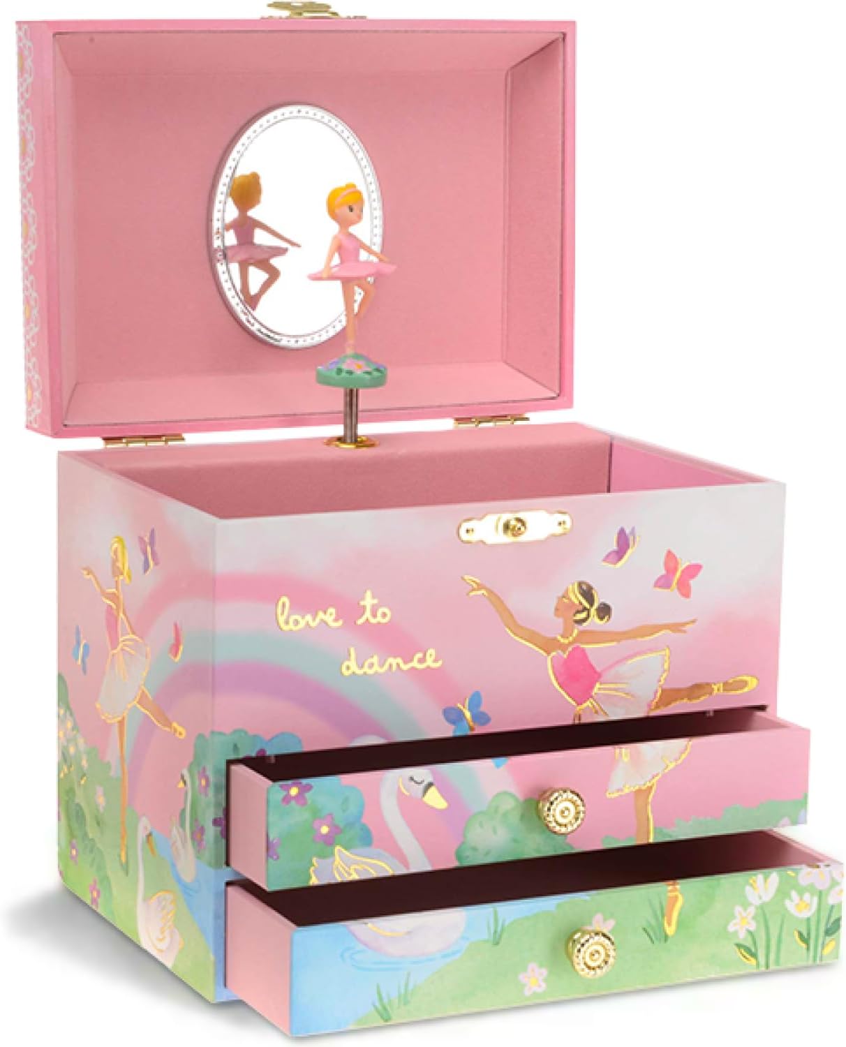 Jewelkeeper Ballerina Jewellery Box for Girls - Elegant Design Girls Jewellery Box (15 x 10.8 x 8.6 cm) with Two Drawers and Twirling Ballerina Figurineand Stylish Key Lock