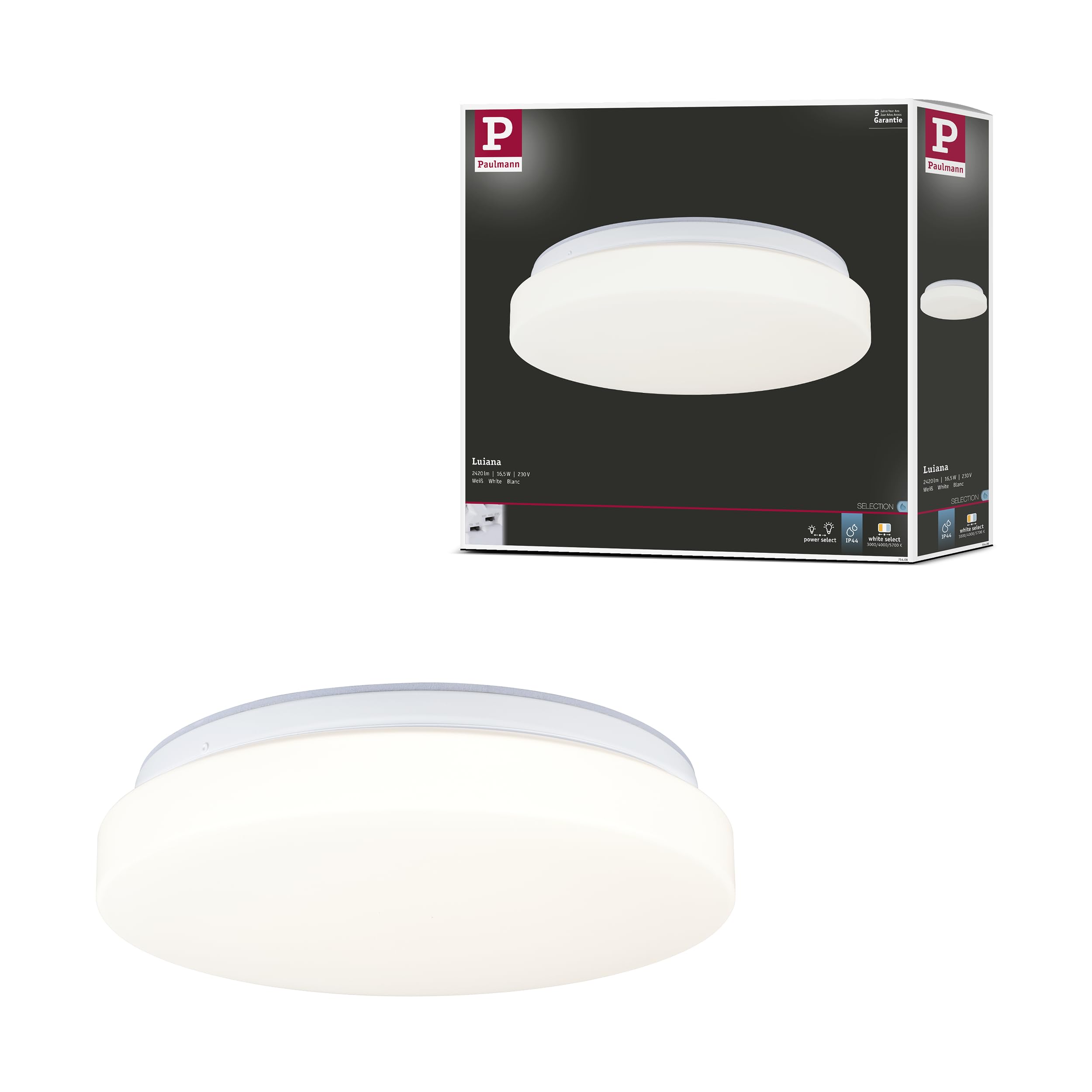 Paulmann 75408 LED Ceiling luminaire Luiana IP44 3000-5700K 1750lm 230V 16,5W White