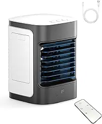 Mini condicionadores de ar portáteis, ar condicionado pessoal para quarto, unidade de CA portátil refrigerador de pântano com oscilação de 100°, alimentado por USB, para quarto de acampamento de