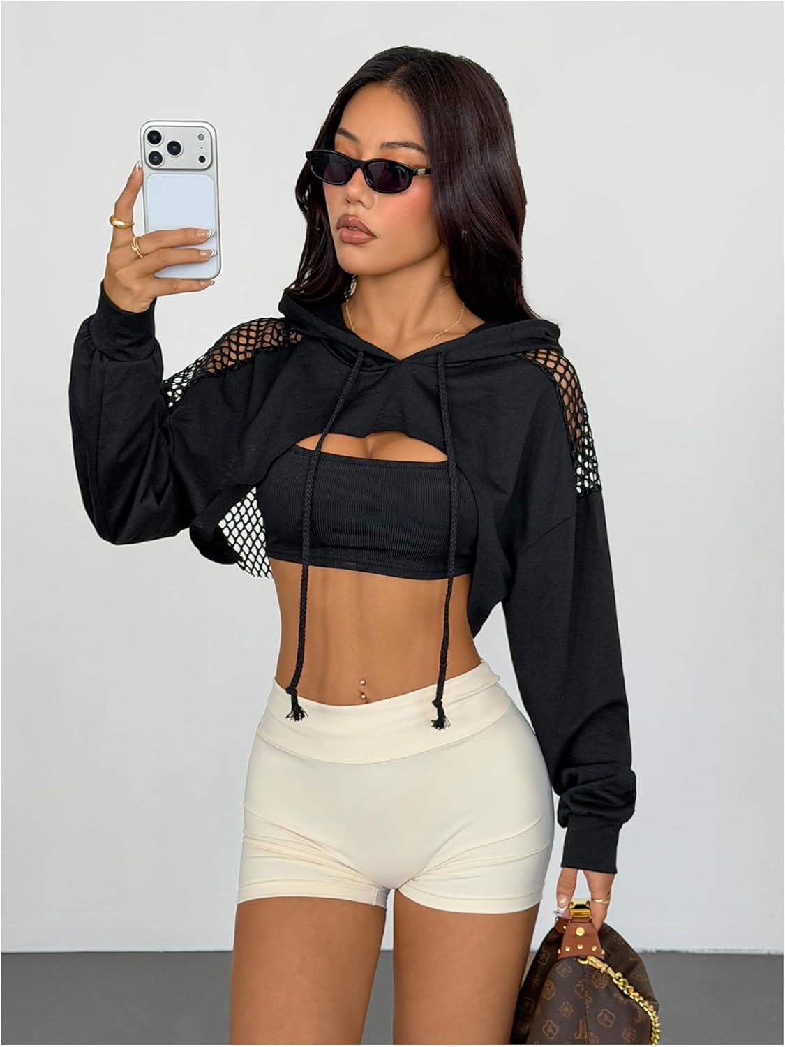SweatyRocks Women's Casual Solid Cut Out Front Long Sleeve Pullover Crop Top Sweatshirt - Image 5