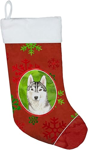 Caroline's Treasures CK4007CS Navidad Copos de nieve Siberiano Husky Navidad Calcetín de Navidad Chimenea Colgando Medias Navidad Temporada