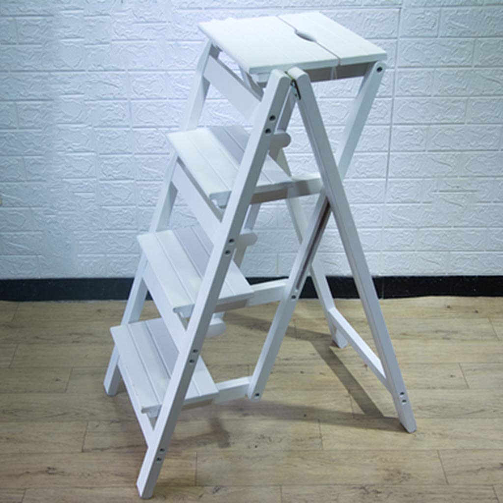 HAPPLiGNLY Home Step Stools,4-Step Chair Step Stool Stair Chair Seats Solid Wood Widened Multifunction Safety Foldable Shelving Ladder Portable Flower Rack Fold up Library for Adults Kids,D,C