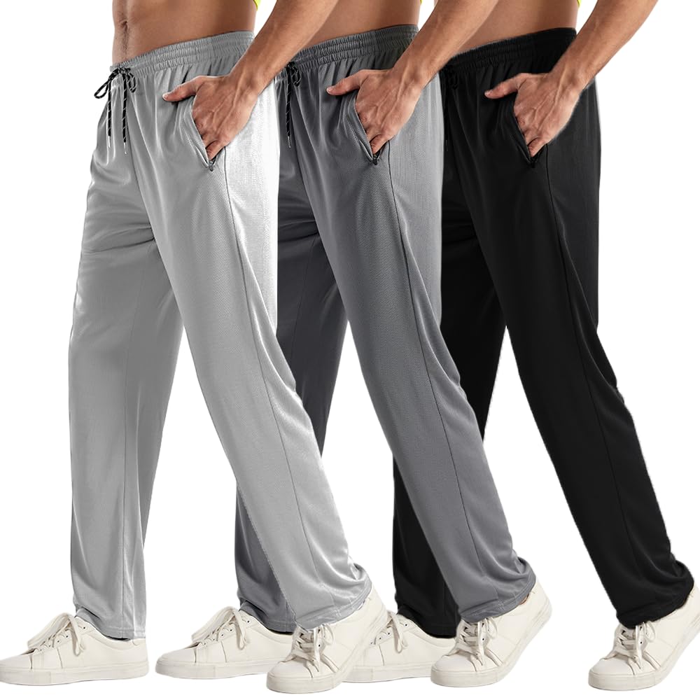 3PC or 5PC Men's Zipper Jogger Pants, Breathable & Flexible Fit, Comfortable for Sports & Casual Wear, Sweatpants for Men