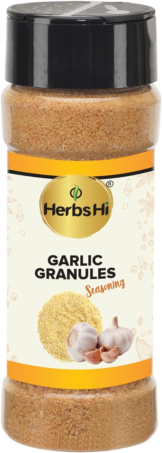 HerbsHi Garlic Granules Seasonings For Soups, Vegetables, Pastas, Sauces, Salad Dressings | 100% Pure And Natural, No Added Colours Or Flavours, 60 Gram