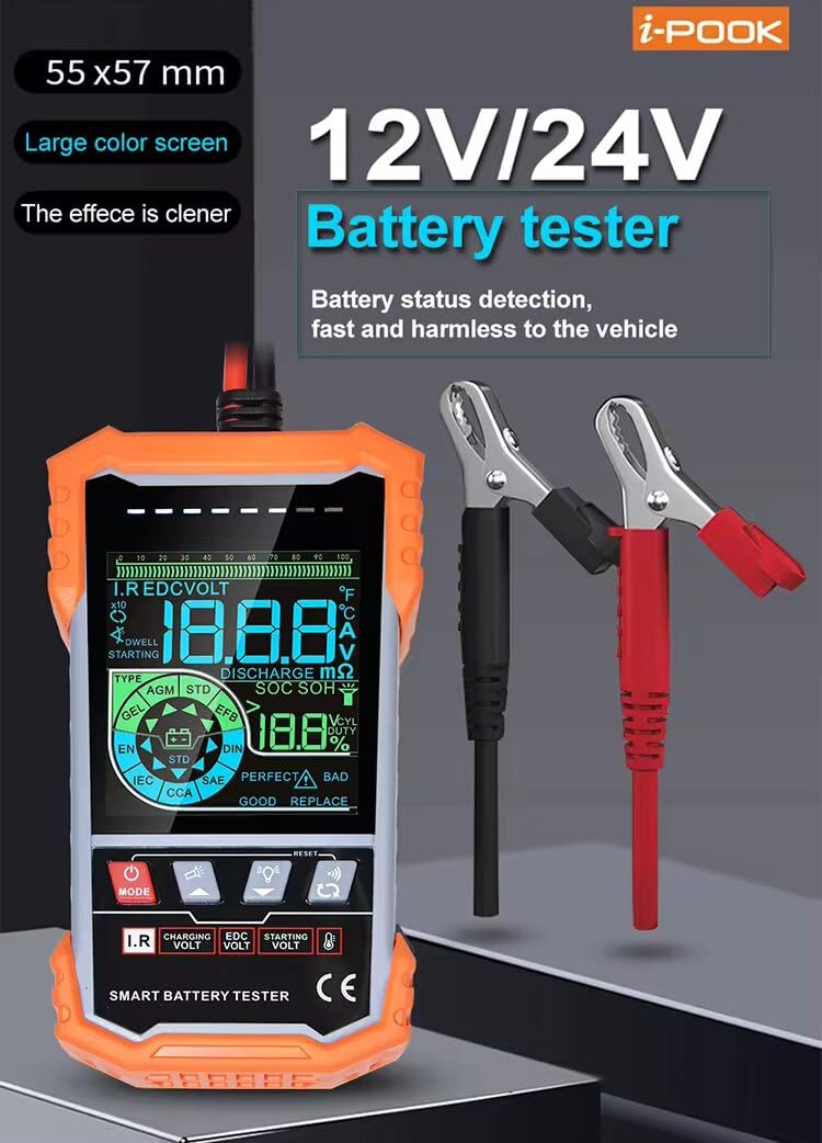 i-POOK PK59A/B Factory Direct 12V / 24V Batteria CCA Analizzatore Digitale Tester Batteria Automobile Smart Batteria Tester Smart Batteria (PK59A)