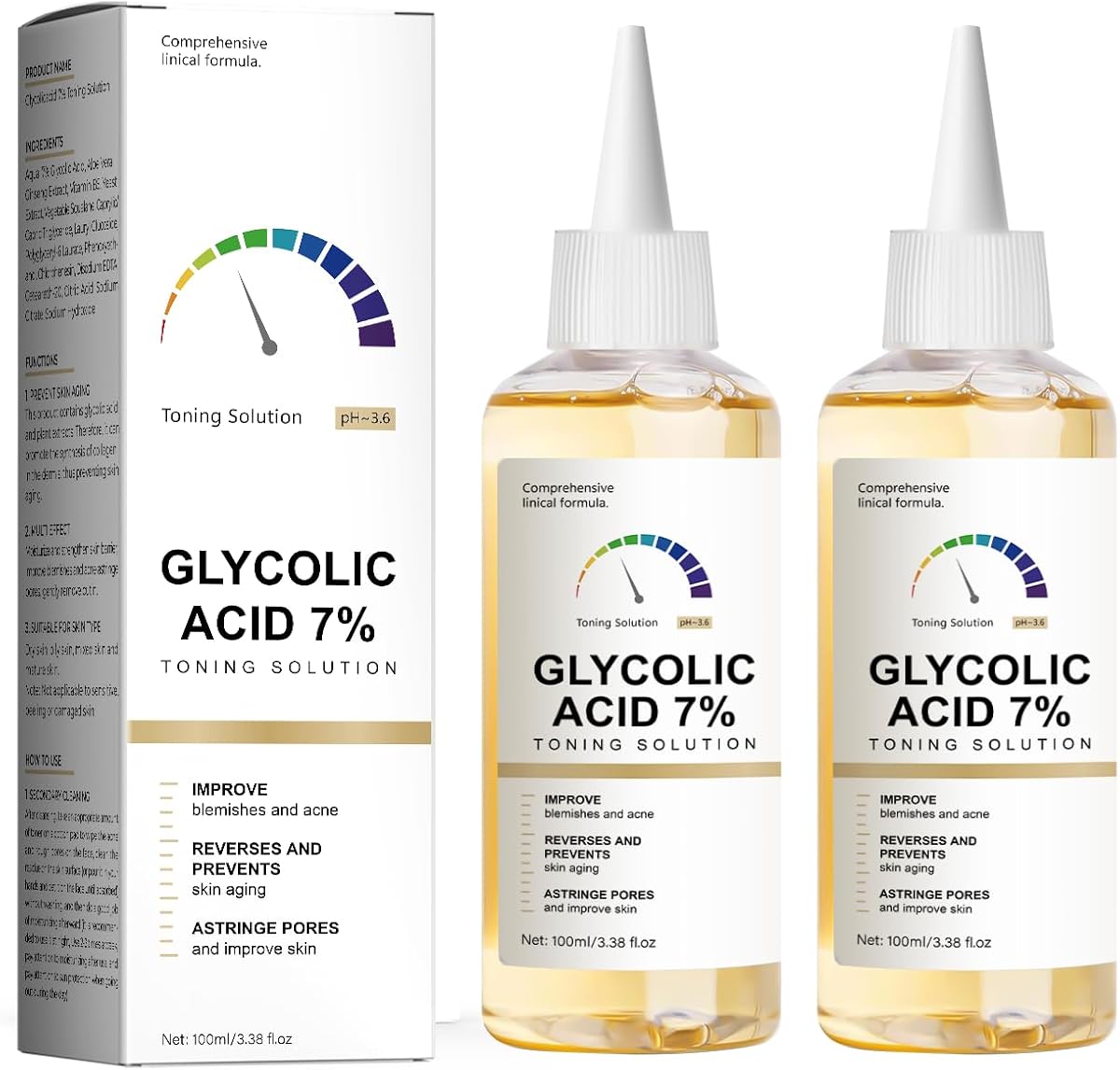 Amazon.com : 2PCS Glycoli Aacid 7% Toning Solution,Restores Skin Vitality and Refreshing, Moisturizes The Face, Suitable for Daily Use(100ML*2 * 3.38fl.oz)