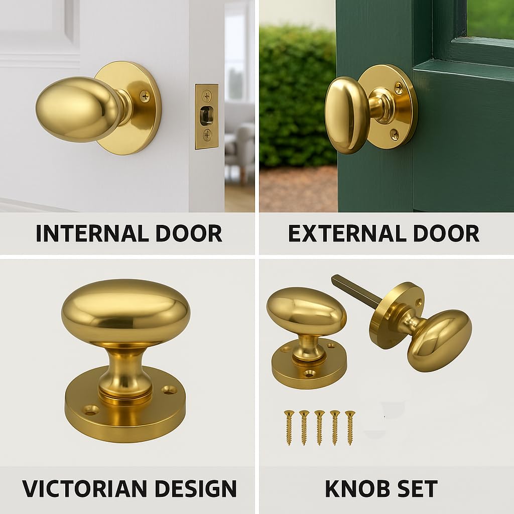 SISI UK Coppia di pomelli ovali in ottone massiccio, 65 mm, stile vittoriano, per porte interne ed esterne