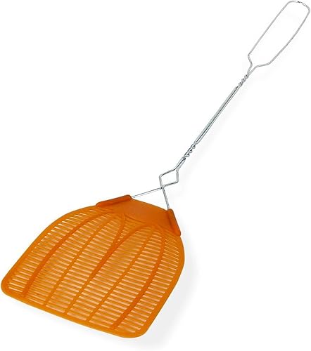 BUGKWIKZAP Paquete de 3 Naranja Matamoscas trenzados de metal resistente, matamoscas ligeros de 20 pulgadas con paleta de plástico duradera
