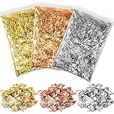 ✔ Juego de lámina de oro: este juego contiene 3 bolsas de lámina de oro chapado en oro en diferentes colores, a saber, oro, plata y cobre. Tres colores decorativos diferentes de hojas chapadas en oro definitivamente pueden satisfacer sus necesidades hechas a mano y otras necesidades diarias.