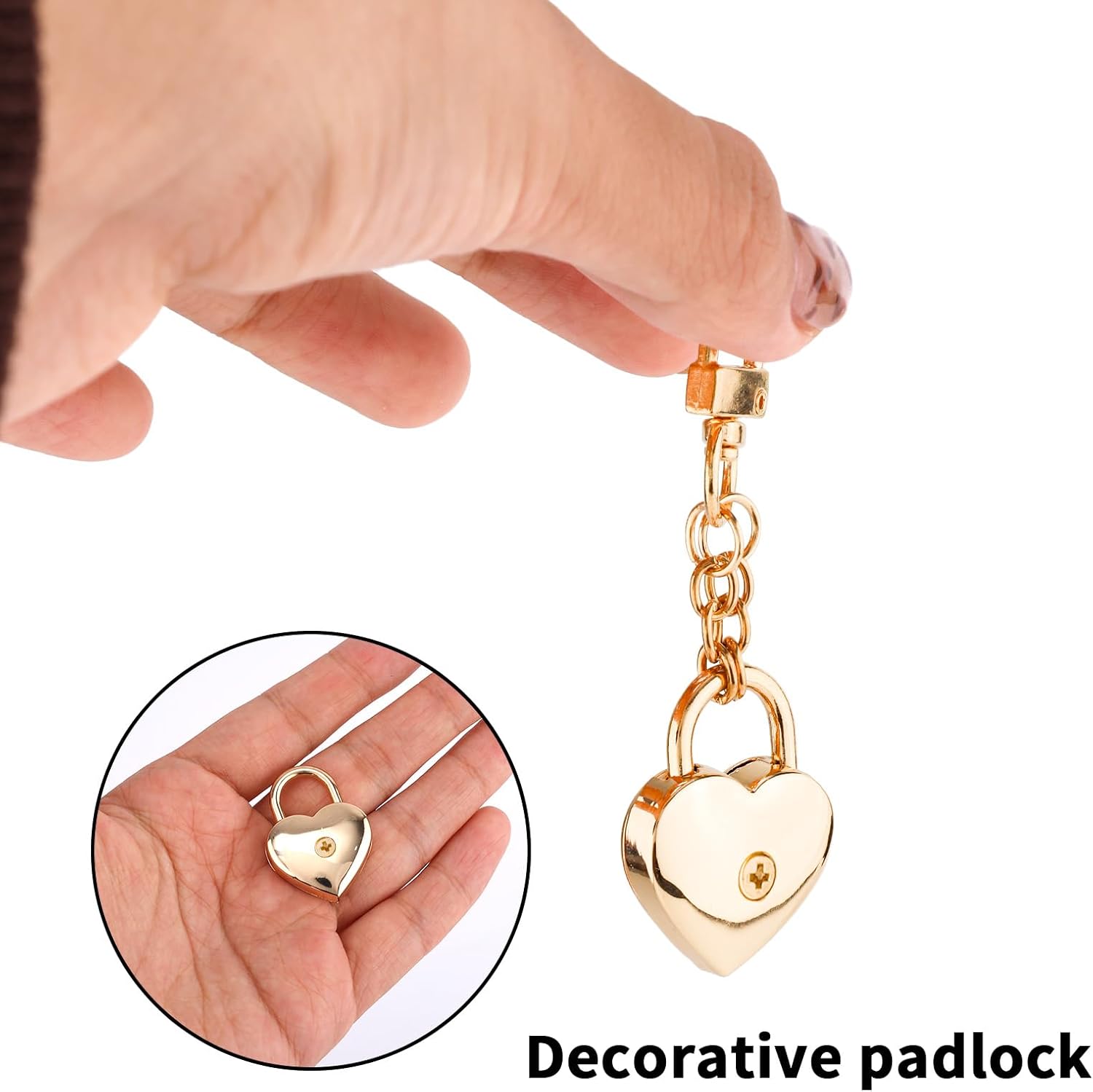Gold Heart Padlock Bag Charms, Heart Shaped Key Chain Purse Charms Fashion Bag Accessories for Women Handbag Purse Chain - Image 4