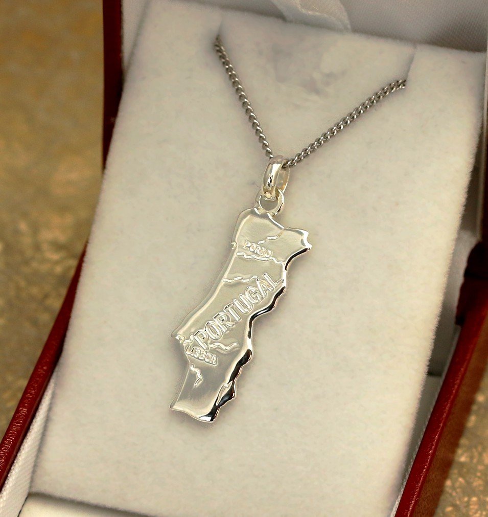 collier 50cm | pendentif Portugal | en argent massif 925 | ensemble collier avec chaine et boite prêt à offrir | cadeau homme