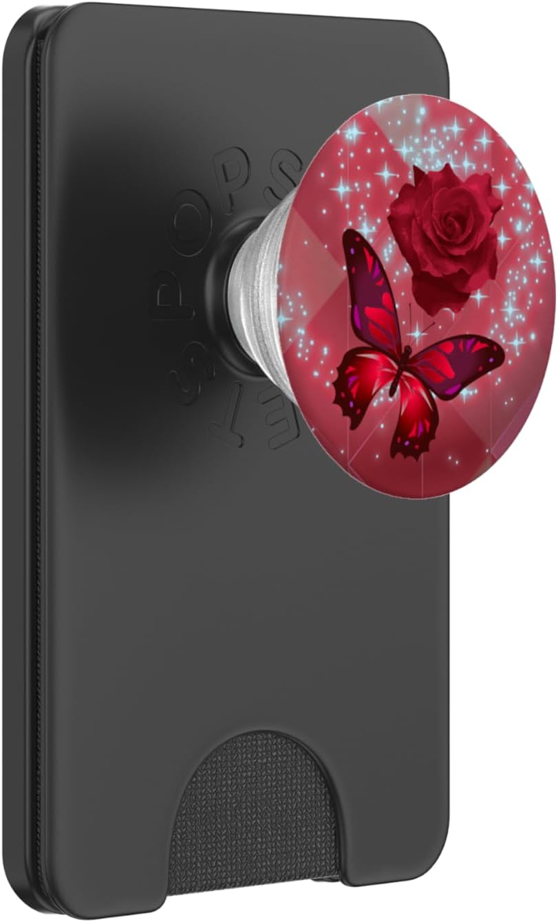 Rose Flower Cell Phone Button Pop Up Holder Red Butterfly PopSockets PopGrip for MagSafe