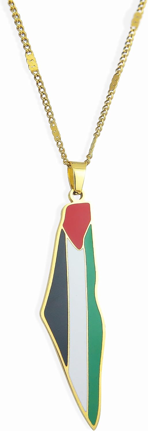 Palestine Pendant Map Necklace - Stainless Steel Silver Gold Plated Palestinian Flag Necklace Jewelry Gifts for Men Women