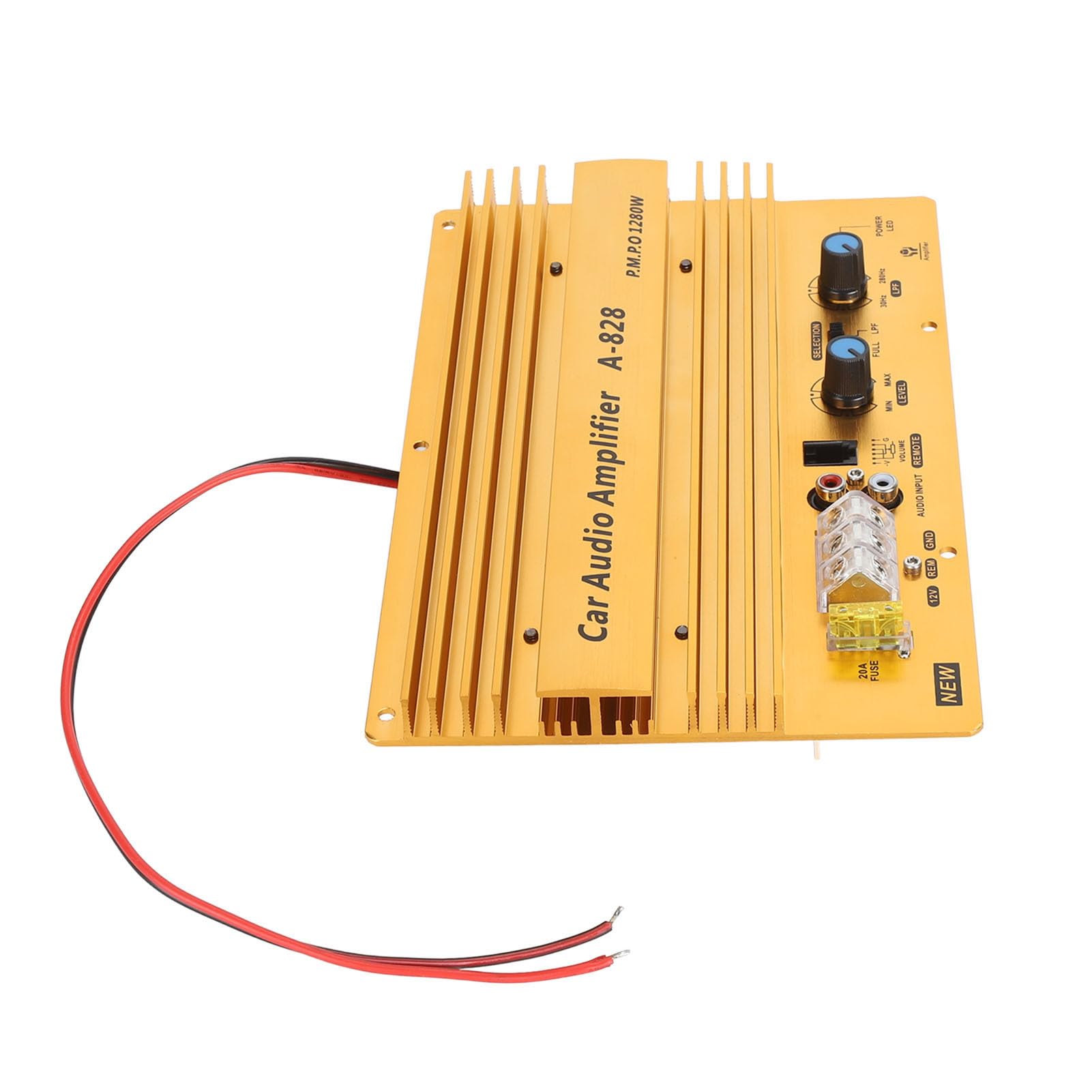 Socobeta Placa Amplificadora de Potencia Alta para Coche, Amplificador de Graves Activo de 12V y 1280W para Altavoces de Graves de 8-12 Pulgadas, Construcción de Aleación de Aluminio