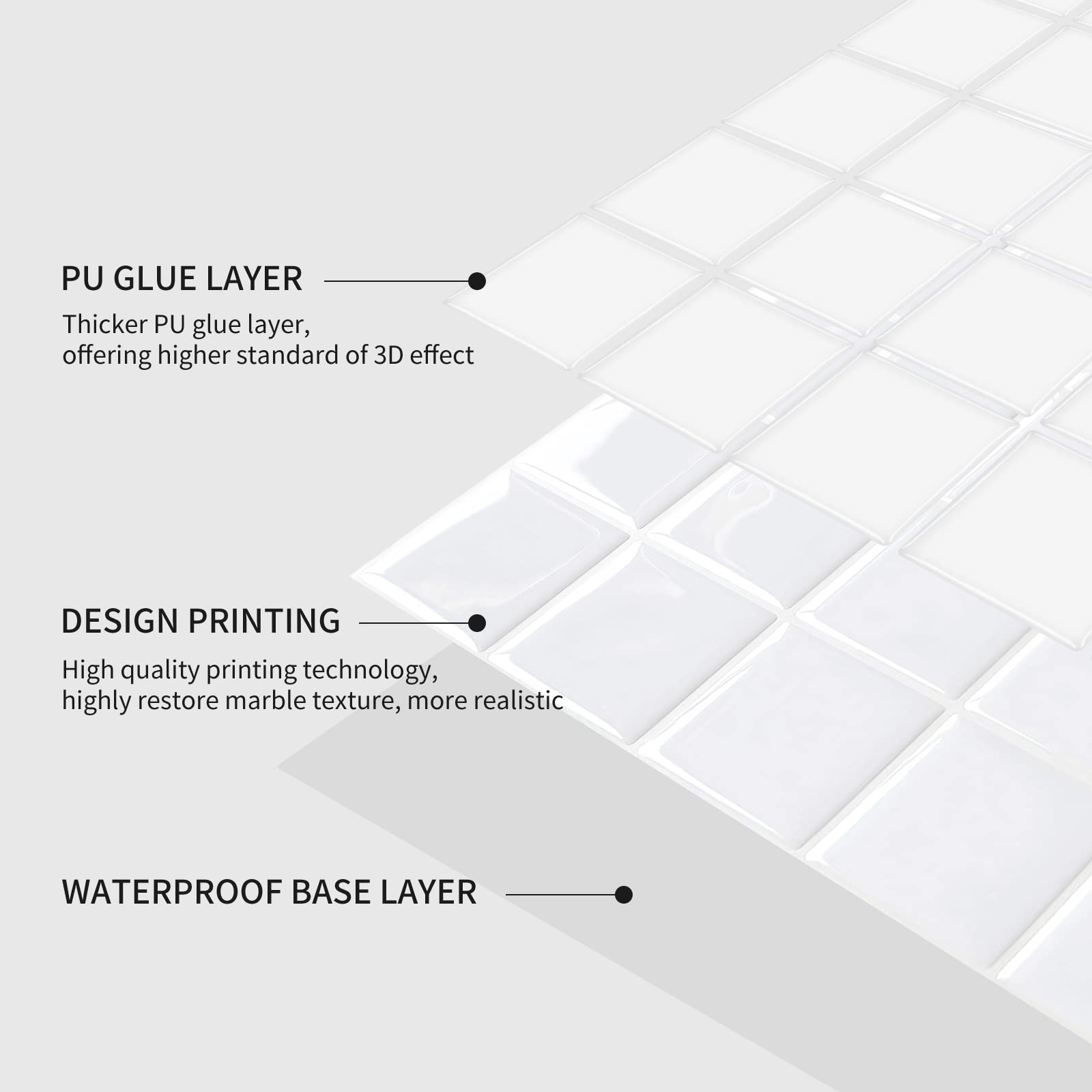 Paquete de 10 pegatinas de vinilo for azulejos de pared, multicolor, 25 x 25 cm(White)