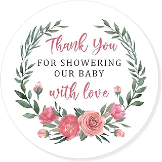 2.4 Inch Cute Pink Floral Thank You for Celebrating Stickers,Baby Shower Thank You Stickers,Pink Water Floral Baby Shower Thank You Stickers for Kids Birthday Party Favor Label Decorations(80 PCS)